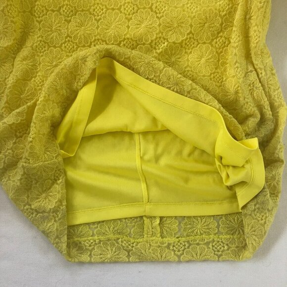 Vintage 60s Shift Dress Size 12 Yellow Floral Lace Overlay Sleeveless Retro - Picture 6 of 12